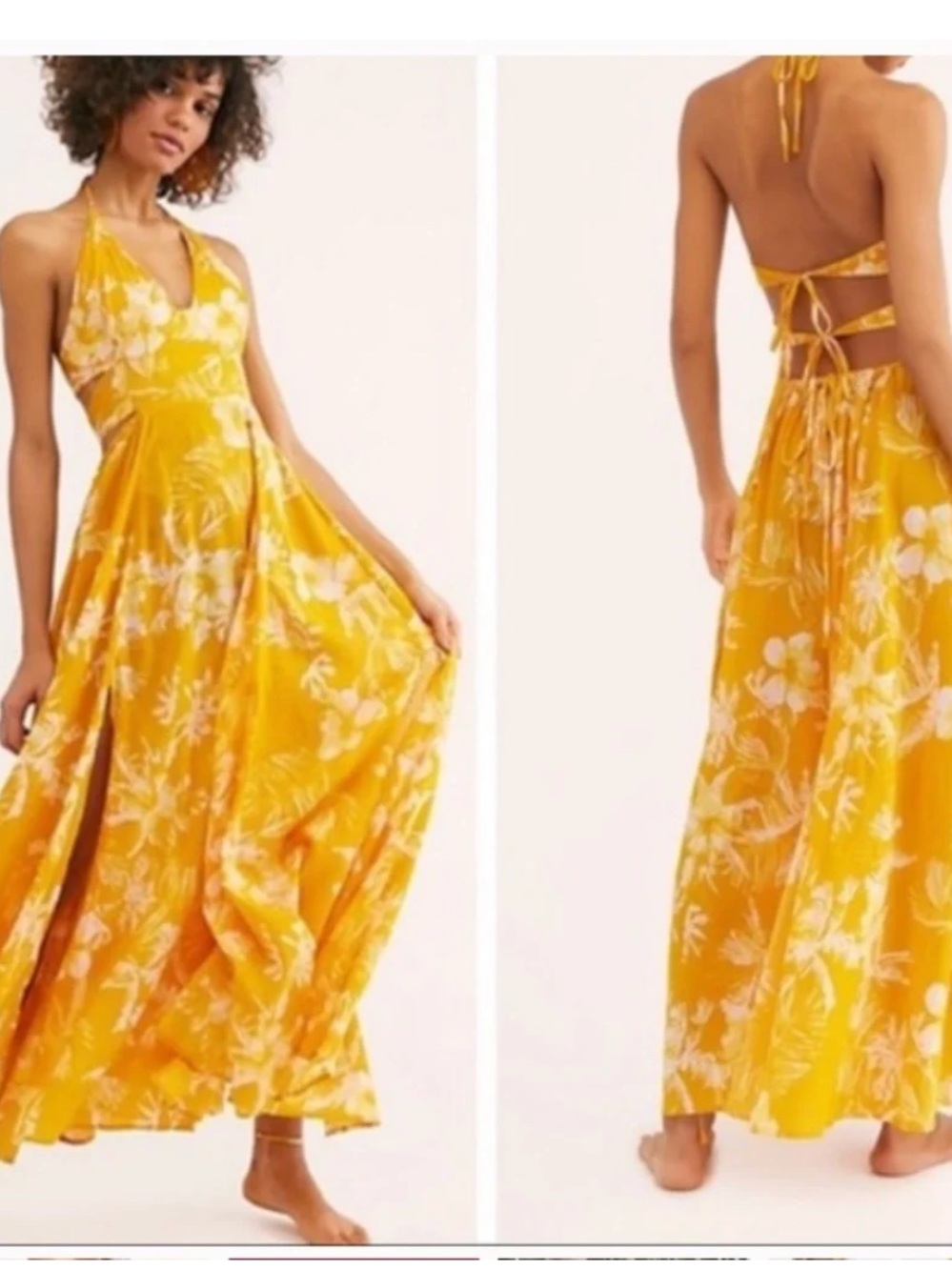 Free People Lille Printed Maxi Dress in the "Hawaii Honey" yellow colorway